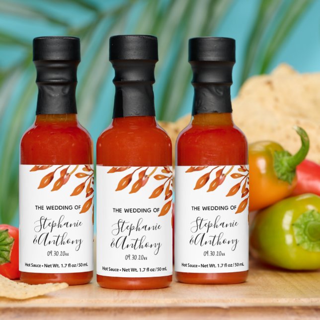 Black and White with Rust Autumn Leaves Wedding Hot Sauces (Multi)