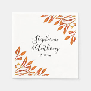 Black and White with Rust Autumn Leaves Wedding Napkins