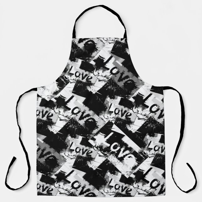 Black and white with spots pattern of love apron (Front)