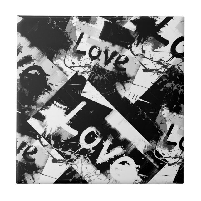 Black and white with spots pattern of love ceramic tile (Front)