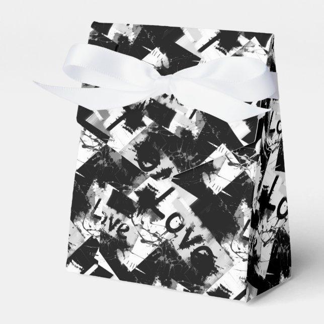 Black and white with spots pattern of love favor boxes (Front Side)