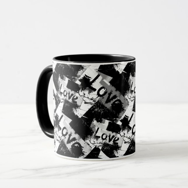 Black and white with spots pattern of love mug (Front Left)