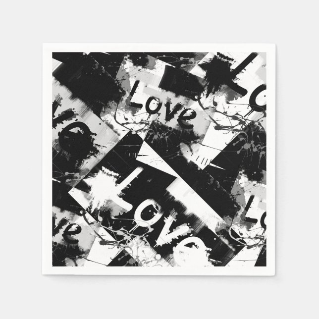 Black and white with spots pattern of love napkins (Front)