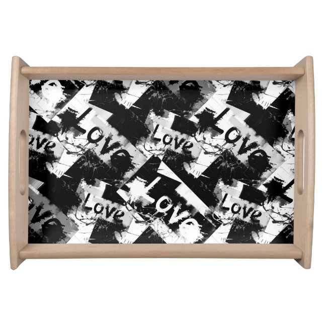 Black and white with spots pattern of love serving tray (Front)