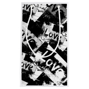 Black and white with spots pattern of love small gift bag