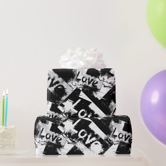 Black and white with spots pattern of love wrapping paper (Party Gifts)