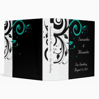 Black and White with Teal Reverse Swirl 3 Ring Binder