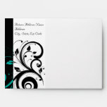 Black and White with Teal Reverse Swirl Envelope