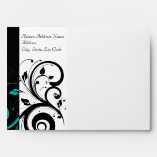 Black and White with Teal Reverse Swirl Envelope