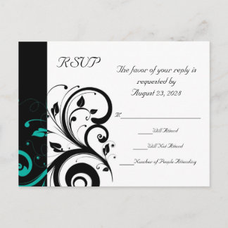 Black and White with Teal Reverse Swirl Invitation Postcard