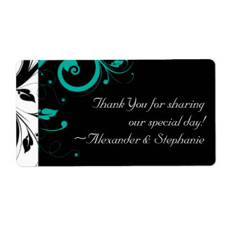 Black and White with Teal Reverse Swirl Label