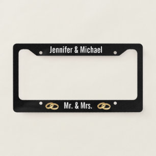 Black and White with Wedding Rings Married Couple License Plate Frame
