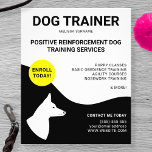 Black And White With Yellow Dog Design Dog Trainer Flyer<br><div class="desc">Stylish black and white dog trainer business template with a touch of yellow. There is also Destei's white dog head silhouette. The dog resembles an Australian Kelpie breed dog or a similar looking dog with pricked ears. Personalize the sample text areas with your business info.</div>