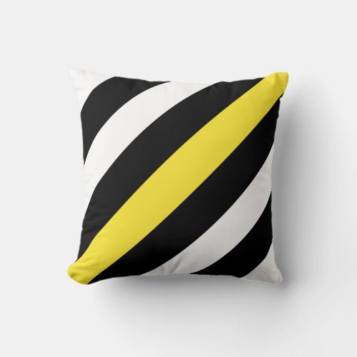 Black and white with yellow stripes throw pillow