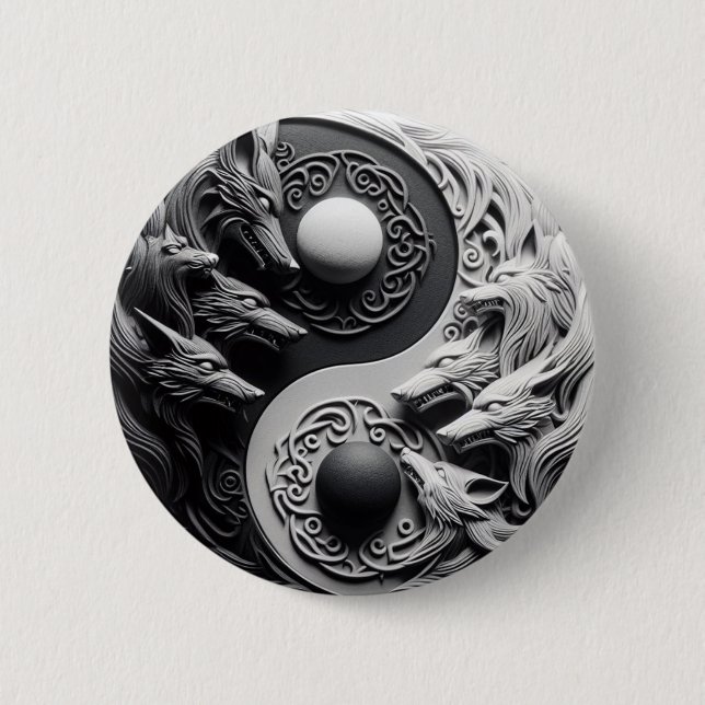 Black and white wolf button (Front)