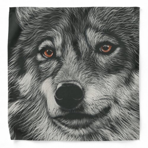 Black and white wolf illustration bandana