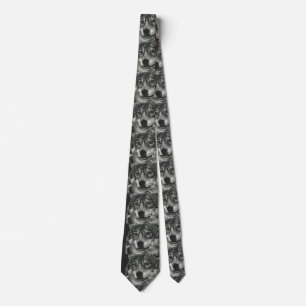 Black and white wolf illustration neck tie