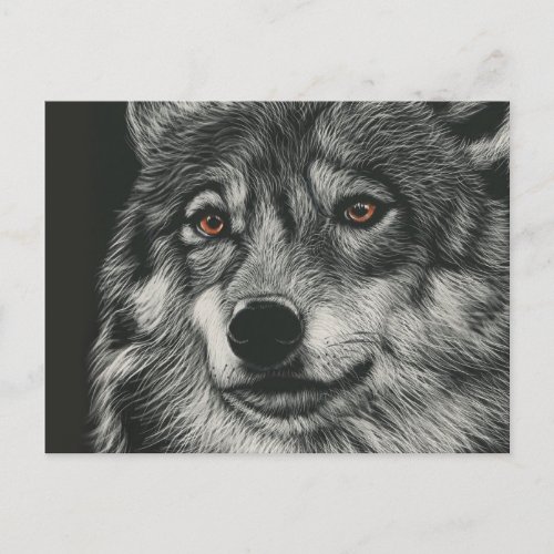 Black and white wolf illustration postcard