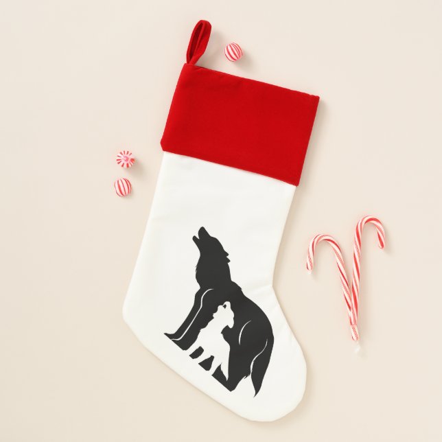 Black and White Wolves Christmas Stocking (Front)