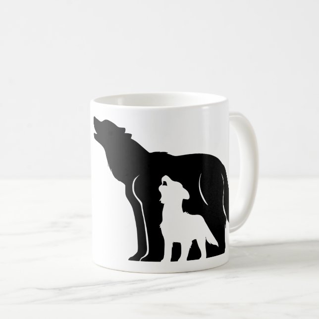 Black and White Wolves Coffee Mug (Front Right)