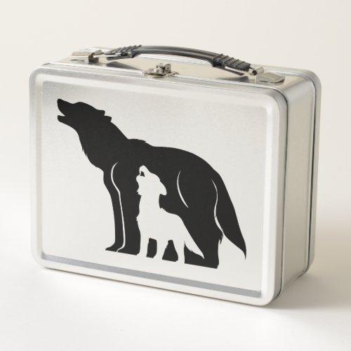 Black and White Wolves Metal Lunch Box