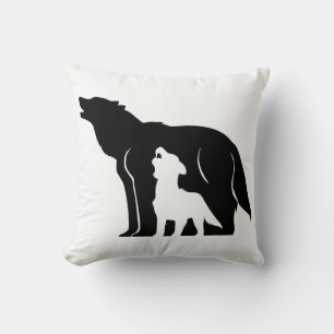 Black and White Wolves Throw Pillow