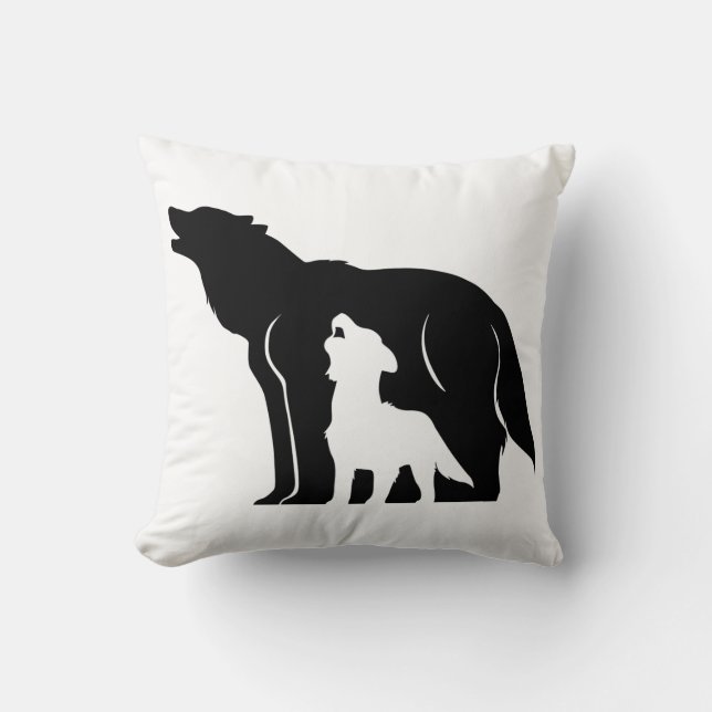 Black and White Wolves Throw Pillow (Front)