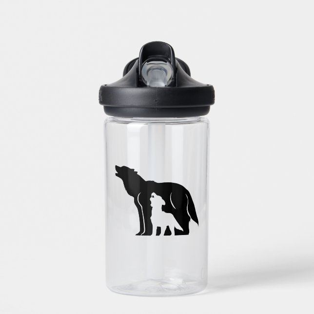 Black and White Wolves Water Bottle (Front)
