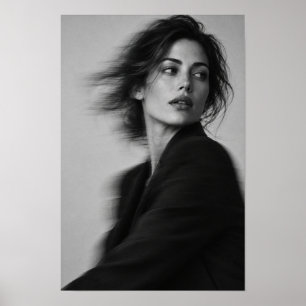 Black and White Woman Portrait with Motion Blur Poster