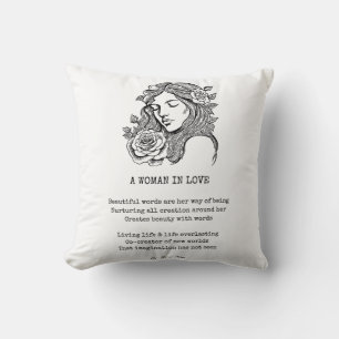 Black and white woman with rose quote throw pillow