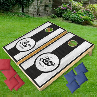 Black and White Wood Boards Company Logo Business Cornhole Set