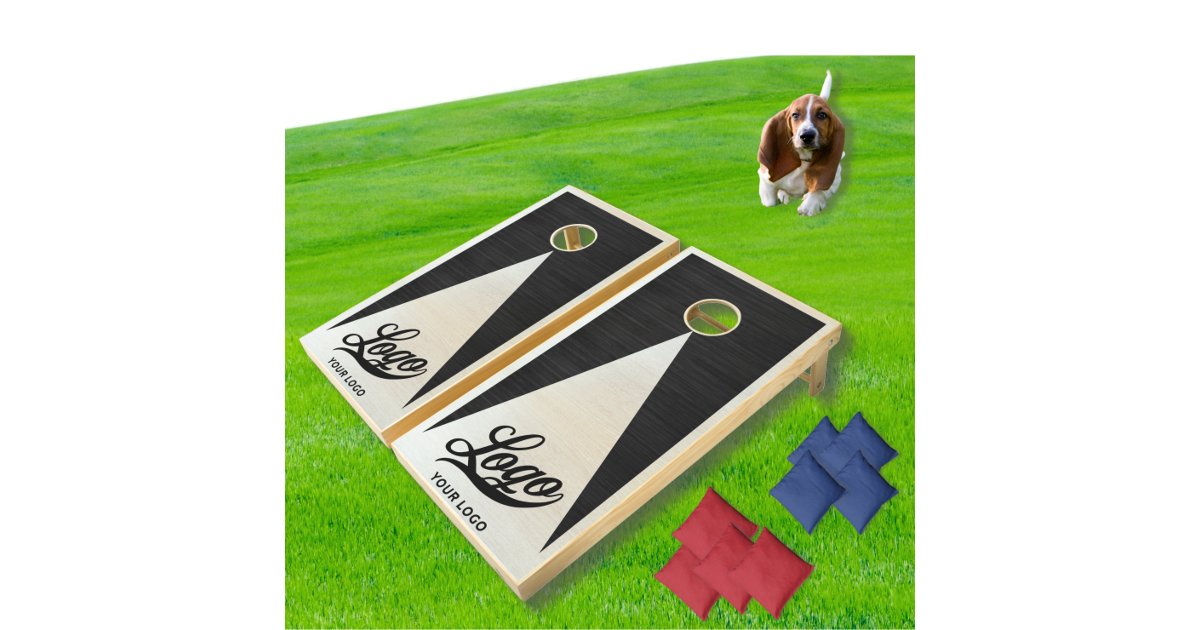 Black and White Wood Boards Company Logo Business  Cornhole Set