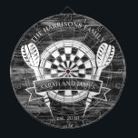 Black and White Wood Family Custom Name Wedding Dart Board<br><div class="desc">Celebrate your special day with the Black and White Wood Family Custom Name Wedding Dart Board. Featuring a timeless monochrome design, this dartboard can be personalized with the couple's last name, making it a unique keepsake or playful wedding gift. Perfect for adding charm to your home or for entertaining guests,...</div>
