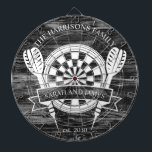 Black and White Wood Family Custom Name Wedding Dart Board<br><div class="desc">Celebrate your special day with the Black and White Wood Family Custom Name Wedding Dart Board. Featuring a timeless monochrome design, this dartboard can be personalized with the couple's last name, making it a unique keepsake or playful wedding gift. Perfect for adding charm to your home or for entertaining guests,...</div>