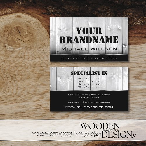 Black and White Wooden Boards Cool Wood Grain Look Business Card