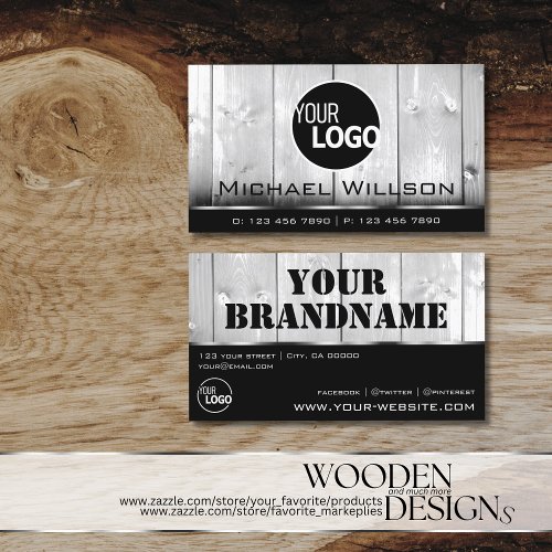 Black and White Wooden Boards Wood Grain Look Logo Business Card