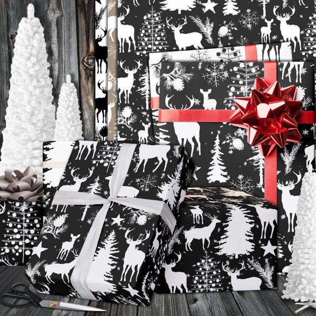 Black And White Woodland Forest Reindeer Wrapping Paper (Black And White Woodland Forest Reindeer Wrapping Paper In 6 & 15 foot long 30 inch rolls)