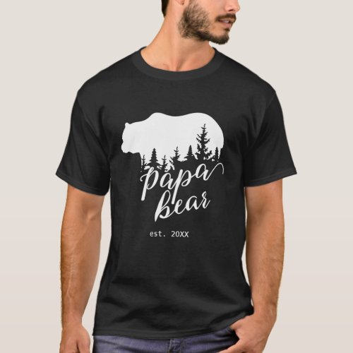 Black and White Woodland Papa Bear Personalized T_Shirt