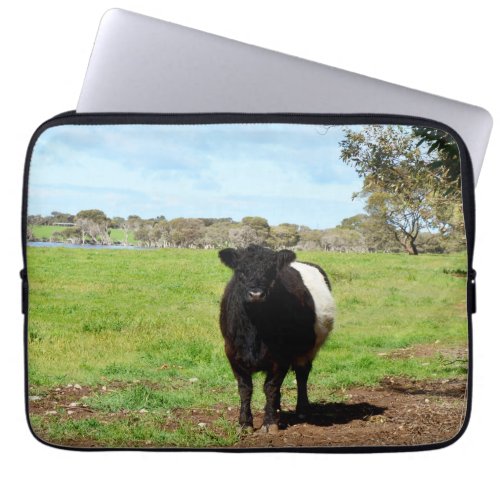 Black And White Woolly Belted Galloway Cow Laptop Sleeve