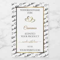 Black and White Word Art Product Label Gold Hearts