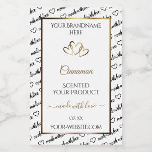 Black and White Word Art Product Label Gold Hearts
