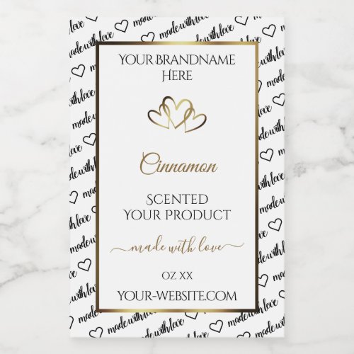 Black and White Word Art Product Label Gold Hearts