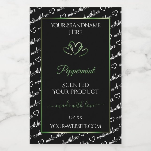 Black and White Word Art Product Label Green Heart (Single Label)