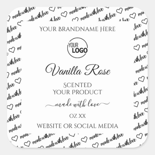 Black and White Word Cloud Product Label with Logo