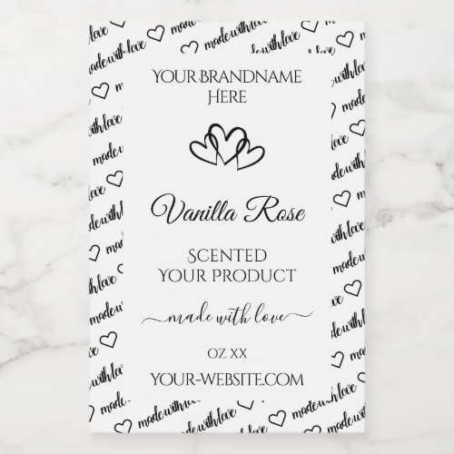 Black and White Word Cloud Product Labels Hearts
