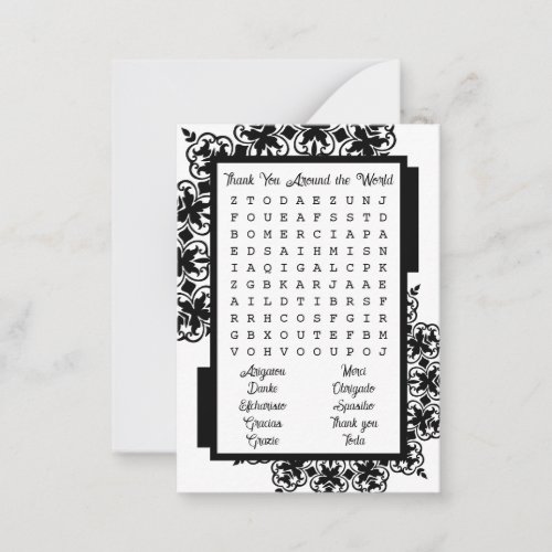 Black and White Word Search Thank You Note Card