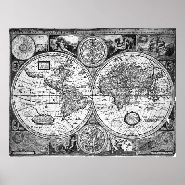 Black and White World Map (1651) Poster | Zazzle