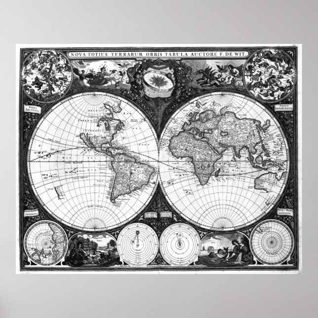 Black and White World Map (1665) Poster (Front)