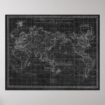 Black and White World Map (1799) Inverse Poster | Zazzle