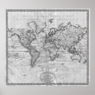 Black and White World Map (1801) Poster